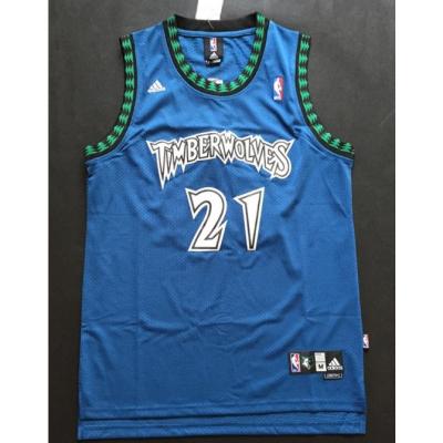 นิวเจอร์ซีย์คุณภาพสูง new NBA men’s Minnesota Timberwolves 21 Kevin Garnett retro embroidery basketball jerseys jersey blue
