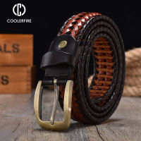 Men Genuine Leather Braided Belts Webbing High Quality Hand Vintage Belts for Men Gold Pin Buckle Casual for Jeans Strap HQ212