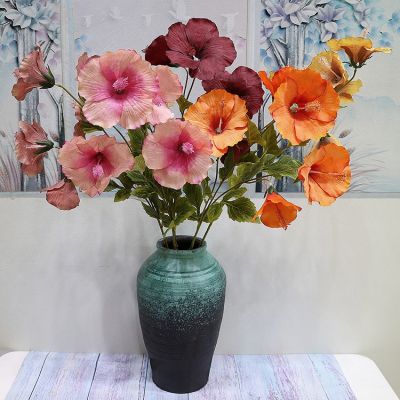 [AYIQ Flower Shop] 5หัวจีนกุหลาบประดิษฐ์ดอกไม้ผ้าไหมสาขาบ้านการจัดดอกไม้งานแต่งงานตกแต่งดอกไม้ปลอม
