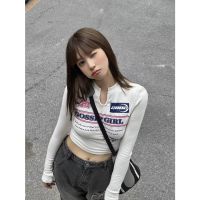 เสื้อยืดแขนยาว y2k หวานหวาน She Said เสื้อยืดแขนยาวแบบ American U V729