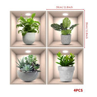 4Pcs/Set New Creative Simulation Green Plant Potted 3D Wall Stickers Living Room Study Office Waterproof Decorative Stickers