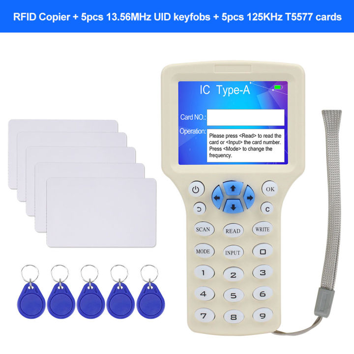 เครื่องทำสำเนาเครื่องถ่ายเอกสารผู้เขียนอ่าน-rfid-10ความถี่ภาษาอังกฤษพร้อมสาย-usb-สำหรับเครื่องทำสำเนาหน้าจอ-lcd-การ์ด125hz-13-56mhz