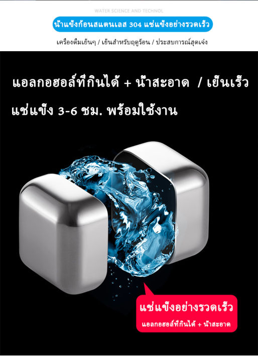 น้ำแข็งสแตนเลส-ชุดละ-4-ก้อน-ice-cube-ไม่มีวันละลาย-ไม่เสียรสชาติการดื่ม