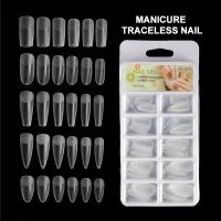 100pcs/Box Clear Seamless Acrylic Press on False Nails T-shaped Nails Water Drop Nails Tips for Extension Manicure Tools fenguhan