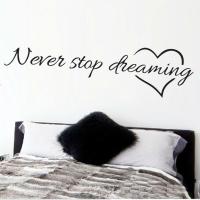 Never stop dreaming inspirational quotes wall art bedroom decorative stickers 8567. diy home decals mural art poster vinyl paper Wall Stickers  Decals