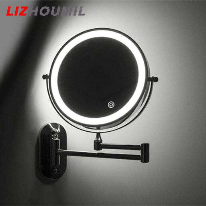 lizhoumil-กระจกสองด้านติดผนังกระจกแต่งหน้า-led-พับได้8นิ้วพร้อมไฟ-แว่นขยาย5เท่า