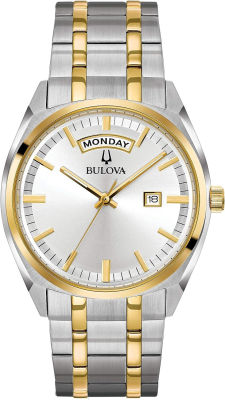 Bulova Mens Classic Stainless Steel Watch with Day Date Classic Quartz Two-Tone Stainless Steel Bracelet Two Tone