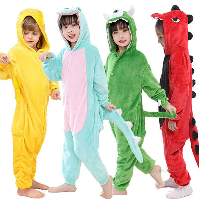 4-12ครั้งฤดูหนาว Kigurumi เครื่องแต่งกายคอสเพลย์สำหรับเด็กเด็กอะนิเมะไดโนเสาร์ Onesies ชุดนอนชุดเด็กวัยหัดเดินเด็กสักหลาด Jumpsuit อบอุ่น