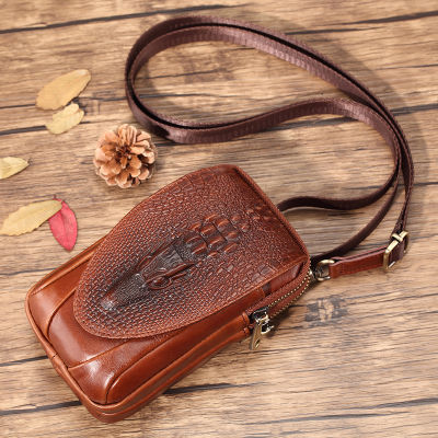 Small Genuine cowhide leather Mens Shoulder Bag Clutch Hangbag Messenger Male Bags Crossbody Sling Tote Small Zipper Belt Bags