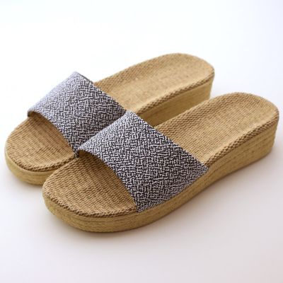 【CC】▽☁∈  Thick Platform Flax Slippers Beach Sole Sandals Leisure Ladies Indoor Non-slip Shoes