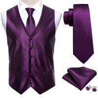 Hi-Tie Silk Mens Suit Vests Slim Fit Waistcoat Necktie Hankerchief Cufflinks Set Black Red Blue Gold Beige Sleeveless Waist Vest