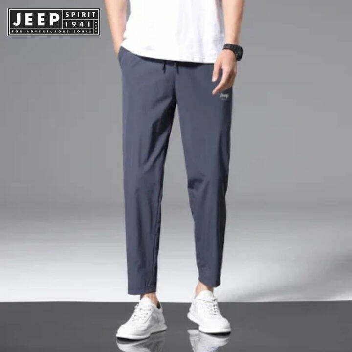 hnf531-jeep-spirit-1941-estd-ฤดูร้อนผ้าไหมน้ำแข็งสบายๆกางเกงผู้ชายใหม่-trend-all-match-หลวมตรงกีฬากางเกง