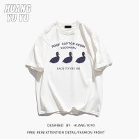 HUANGYOYO เสื้อยืดเสื้อแขนสั้นลายตัวอักษรผ้าฝ้าย100% ลายการ์ตูนเป็ดน่ารักสำหรับผู้หญิง