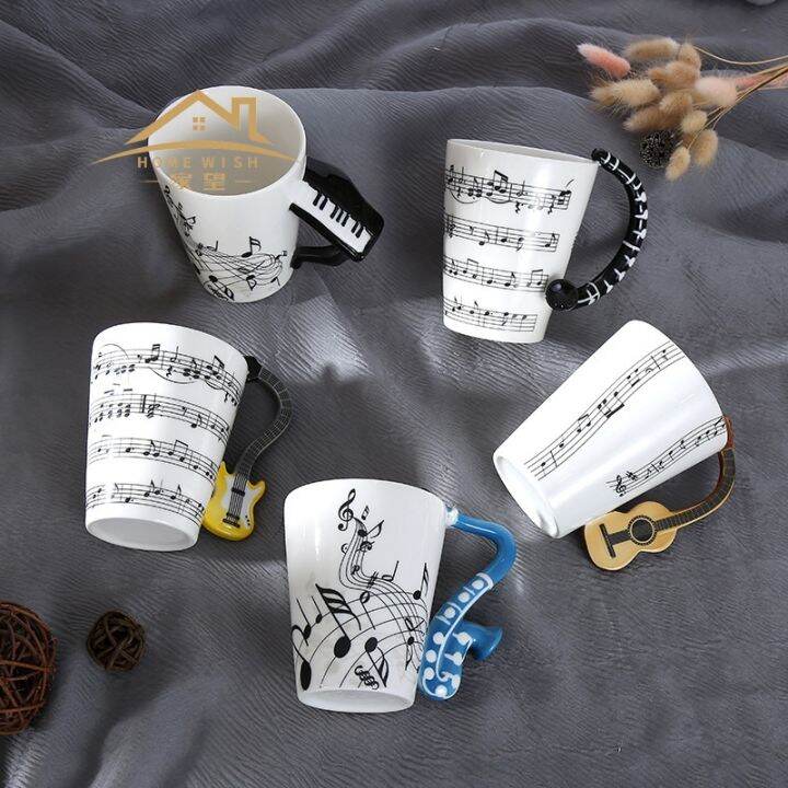 high-end-cups-240มิลลิลิตรเพลงสไตล์แก้วกาแฟถ้วยกีตาร์ไวโอลินเปียโนแซกโซโฟนรูปร่างจับศิลปะถ้วยสำหรับคริสต์มาสของขวัญแต่งงานเพลงผู้ที่ชื่นชอบ