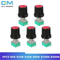 5PCS 6mm 3 pin Knurled Shaft Single Linear B Type B5K B10K B20K B50K B100K B500K ohm Rotary Potentiometer Knob Cap Red