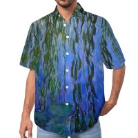 เสื้อเบลาส์ฮาวายพิมพ์ลายเสื้อเชิ้ตลำลอง Claude Monet เสื้อเชิ้ตวันพักผ่อน Y2K ลายดอกลิลลี่สำหรับบุรุษ4XL พิมพ์พร้อมขนาด