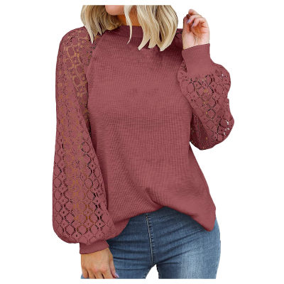 Autumn Winter Womens Tops 2021 New Sweatershirt Female Casual O-neck Long Sleeve Lace Stitching Loose Blouses Ladies Pullover