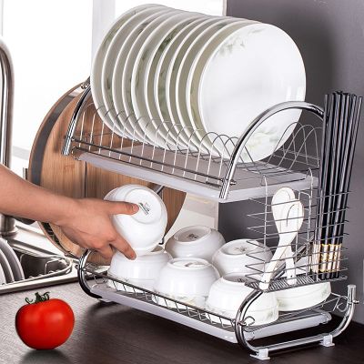 2 Tier S-Shaped Dish Drainer Stainless Steel Drying Rack Home Washing Great Kitchen Sink Dish Drainer Drying Rack Organizer