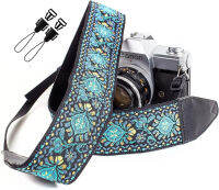 Art Tribute Blue Woven Vintage Camera Strap For All DSLR Camera. Embroidered Elegant Universal Neck &amp; Shoulder Strap, Floral Pattern, Great Photographer Gift for Men &amp; Women Photographers