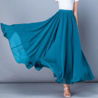 2021 Spring Skirt 3 Layer Chiffon Long Skirts For Women Elegant Casual High Waist Boho Beach Maxi Skirts Saias Femme cm