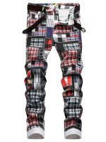 xixibeauty Mens Skinny Plaid Cotton Jeans, Casual Slim Fit Straight Denim Jeans Best Sellers