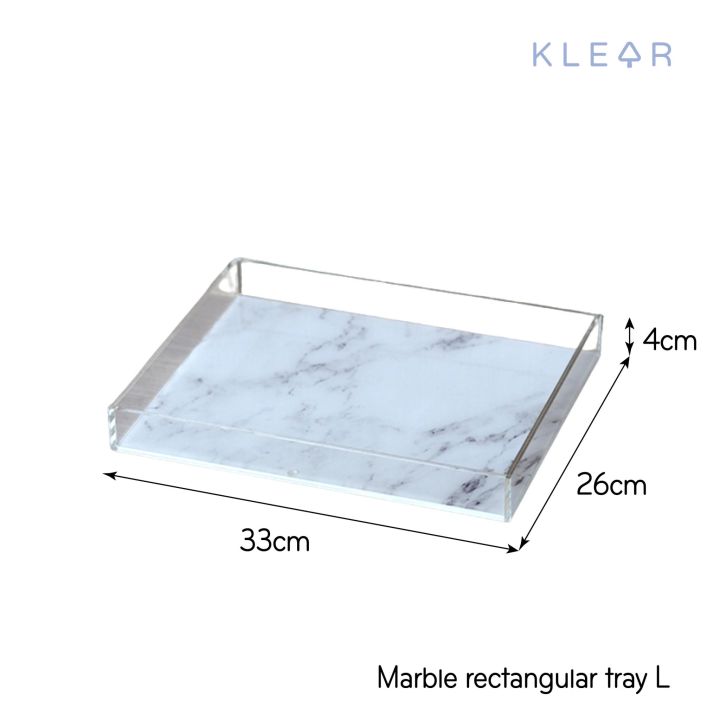 klearobject-marble-rectangular-tray-l-ถาดอะคริลิคใสพื้นลายหินอ่อน-ถาดใส่ของ-ถาดเอนกประสงค์-ถาดวางของใช้บนโต๊ะ-ถาดลายหินอ่อน-ถาดใส่เครื่องสำอางค์-ถาดน