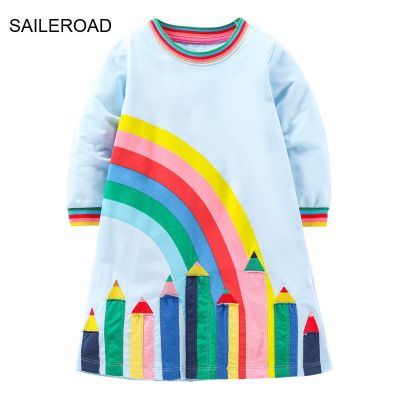 〖jeansame dress〗 SAILEROAD 2-7ปีชุดเด็กแขนยาว Rainbow ดินสอชุดเด็กทารกชุดเจ้าหญิงผ้าฝ้ายเด็ก Clothes