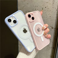 กรอบสี Candy Clear MagSafe Case สำหรับ iPhone 14 13 15 12 11 Pro Max Mini XS XR X 8 7 Plus + SE 2020 Magnetic Clear Case กรณีโทรศัพท์แฟชั่นที่เรียบง่ายขายดี