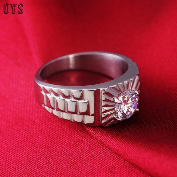 oys-แหวนแต่งงานเพชรเลียนแบบแหวนเซอร์คอนเหลี่ยมผู้ชายเครื่องประดับไทเทเนียมแหวนเหล็กร้อน