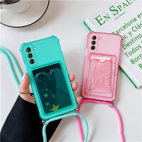 เคสโทรศัพท์เชือกสายแลนยาร์ดสำหรับ Samsung S21บวก S22อัลตร้า S20 FE S10E NOTE 10 20ที่ใส่บัตรแบบแข็งกรอบนุ่ม