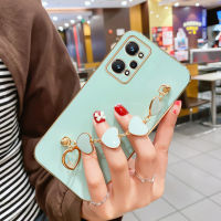 เคสสำหรับ Realme GT Neo 3 GT Neo 3T GT Neo2 GT 2 Pro GT 5G เคส Master สายโซ่สร้อยข้อมือรูปหัวใจหรูหรากรอบสี่เหลี่ยมเคลือบเงาของเด็กผู้หญิงเคสมือถือซิลิโคนกันกระแทก Casing Ponsel ฝาหลัง