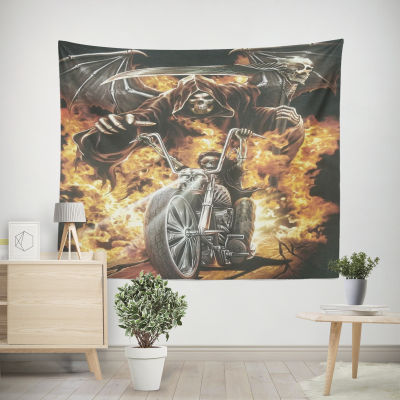 Flaming Skeleton Grim Reaper Motorcycle Chopper Biker Flag Banner Wall Hanging Tapestry