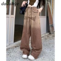 DaDulove New American Street Retro Casual Pants Womens Letter Raw Edge High Waist Wide Leg Pants Trousers