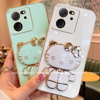 Phone Case เคส Xiaomi 13T Xiaomi13T Pro 5G การ์ตูนน่ารักแฟชั่นเฮลโล-คิตตี้ขาตั้งกระจกแต่งหน้าแมวเคสเคลือบอิเล็คโทรเพลท2023