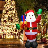 1.8M Xmas Christmas Giant Inflatable Santa Claus Gift Box Inflated Doll Outdoor Garden Decorations LED Light Yard Decor Cute Illuminated with Ground plug LED Lamp Set 6ft