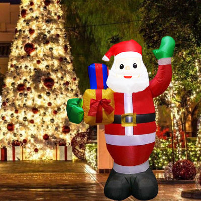 1.8M Xmas Christmas Giant Inflatable Santa Claus Gift Box Inflated Doll Outdoor Garden Decorations LED Light Yard Decor Cute Illuminated with Ground plug LED Lamp Set 6ft