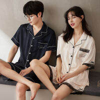 Fast Shipping Summer Couple Ice Silk Pajamas Female Cute Sweet Casual Large Size Lapel Kainels Simulation Can Wear