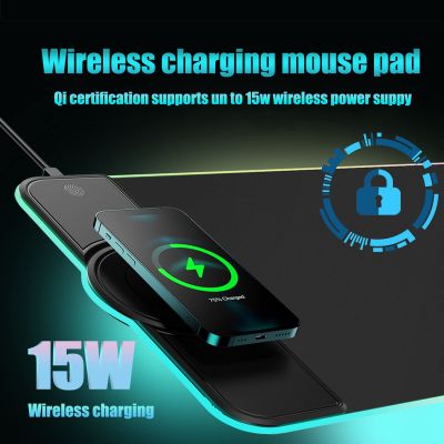 ☢ RGB Gaming Mouse Pad 15W Fast Wireless Charging for Home Office with Foldable Phone Stand Design Soft and Anti-Slip Mouse Mat