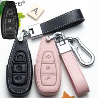 Leather Car Remote Key Cover Case For Ford Fiesta Focus 3 4 ST Mondeo Ecosport Kuga Ranger C-Max S-Max Auto Keychain Accessories