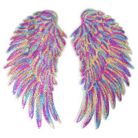 2PCS Rainbow Feather ปีกเลื่อม Dreamy เย็บเหล็กบนแพทช์ปักป้ายสำหรับเสื้อผ้า DIY Appliques Craft ตกแต่ง-x7d