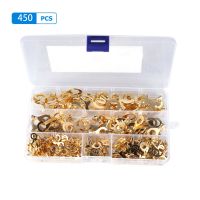 150/300/450PCS M3/M4/M5/M6/M8/M10 Ring Lugs Eyes Copper Crimp Terminals Cable Lug Wire Connector Non-insulated Assortment Kit