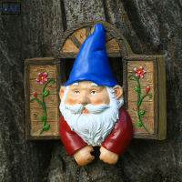 FAL Lovely Gnome Statue Painted Resin Crafts Wall Mounted Landscape Ornament For Lawn Garden Courtyard Decor