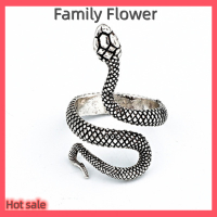 Family Flower Flash Sale แหวนงูแนวพังค์ย้อนยุคแบบสามมิติเครื่องประดับแหวนปรับขนาดได้สำหรับปาร์ตี้งู