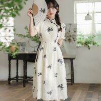 【 Bebo 】2023 New Arrival Sweet and Fashionable Chinese Style Women 3d Lace Decoration White Waist Print Retro Princess Dresses