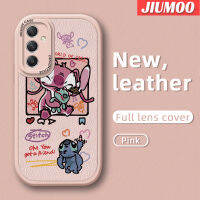 JIUMOO เคสปลอกสำหรับ Samsung A34 A14 5G เคสโทรศัพท์ลายการ์ตูนสีชมพูสติทช์ดีไซน์ใหม่มอนสเตอร์สีชมพูนุ่มหนังฝาปิดด้านหลังเลนส์เต็มเคสป้องกันกล้องเคสกันกระแทก