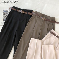 Spring High Waist Suit Pants Women with Belt Apricot Work Bottoms Pants Office Lady Summer OL Business Trousers Woman Clothes