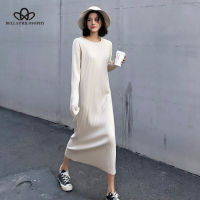 Bella philosophy Autumn Winter Knitted Dress Vintage Long Sleeve Lady Loose Women Sweater Dress Lady Warm Robe Dresses Vestidos