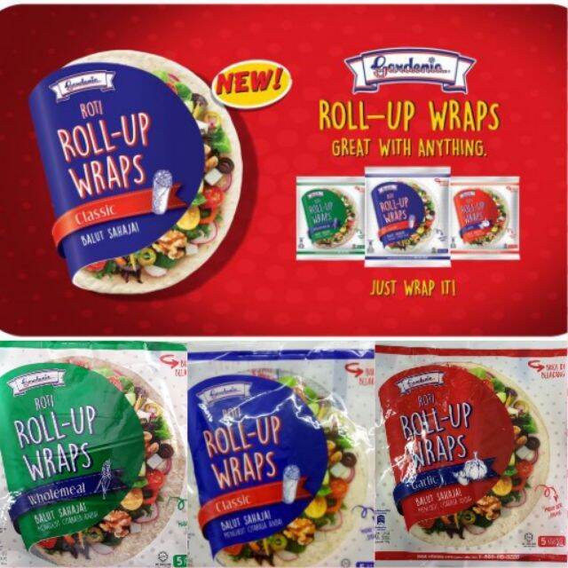 Gardenia Roti RollUp Wraps Garlic 5 Pieces 225g (Classic/Wholemeal