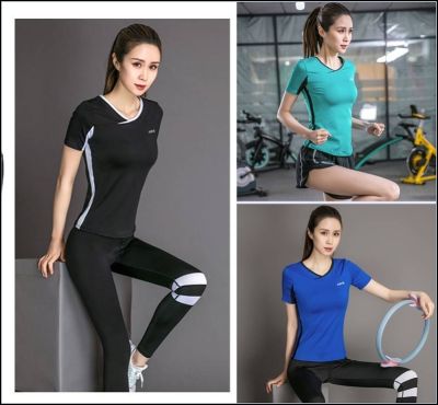Siboon เสื้อออกกำลังกาย โยคะ  ฟิตเนส วิ่ง แขนสั้น คอV สำหรับผู้หญิง Sport and Yoga  Shirt