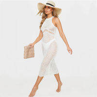 2021 Knitted Sexy Write Dress For Women Crochet Tunic Boho Pareo Beach Praia Cover Salida de Playa Beachwear #Q1292